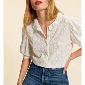 New Rouje Huguette 100% Cotton Embroidered Blouse Off-White 36, 4, S